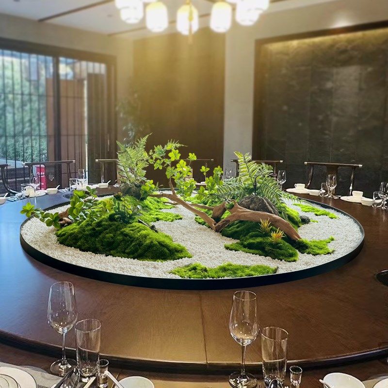新中式餐桌转盘中间摆花酒店大圆桌装饰品山水景观造景摆件假摆花,淘宝优惠券,粉丝福利购,淘宝优惠卷