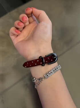 柏林少女酒红波点闪钻马海毛手链