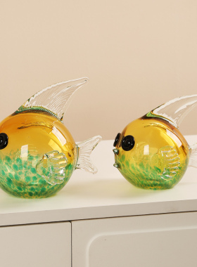 客厅琉璃鱼水晶摆饰m年年有余高档客厅电视柜玄关酒柜博古架装饰