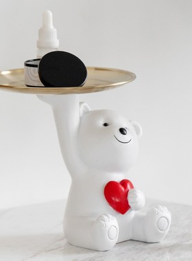轻奢创意北d极熊摆件客厅玄关钥匙收纳托盘茶几桌面摆件乔迁礼物