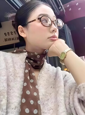 棕色波点高级百搭长条丝巾女款