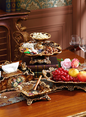 欧式家居软装装饰品摆设美式客厅水果碗纸巾盒Q烟灰缸茶几套装摆