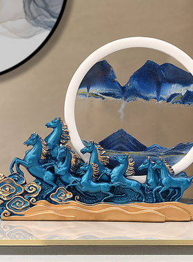 流沙画沙漏马摆件l客厅电视柜酒柜装饰品解压办公室桌面轻奢礼品