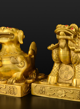 铜貔貅摆件一i对纯铜方底貔貅店铺开业礼品特大号
