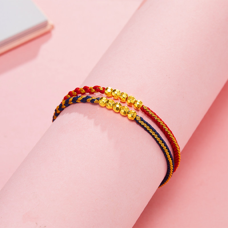 Dallmeyer菱形珠黄金手绳转运珠5D硬金足金999小金珠送女友礼物