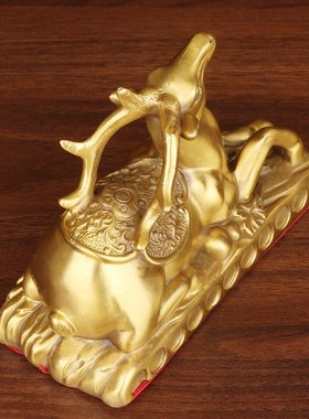 纯铜鹿摆件一鹿平安工艺品家用汽车一路平安装饰品礼品