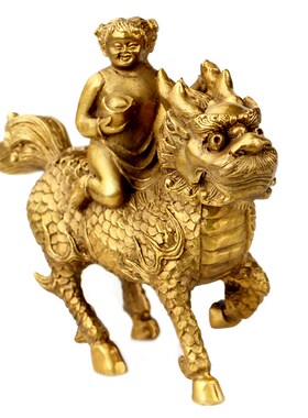 麒麟摆件铜的卧室麒麟送子一对儿女家居装饰工艺品礼品送新婚结婚