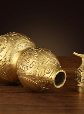 速发铜葫心纯黄铜八卦葫芦挂件铜五钱空芦开口开盖客摆玄关卧室厅
