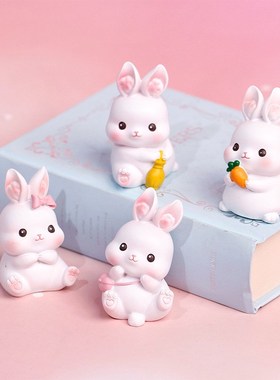 速发可爱迷你小兔蛋树脂玩偶 饰意礼物子糕装创品家居桌面摆件
