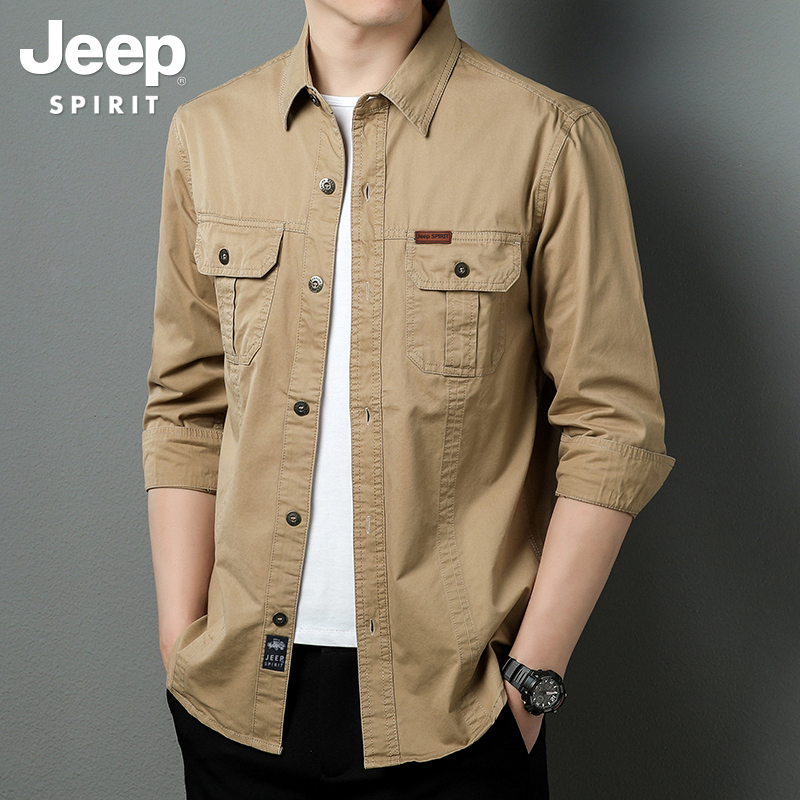 JEEP吉普男装长袖衬衫男2025春秋新款纯棉商务休闲免烫工装衬衣男