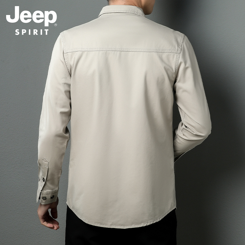 JEEP吉普男装长袖衬衫男2025春秋新款纯棉商务休闲免烫工装衬衣男