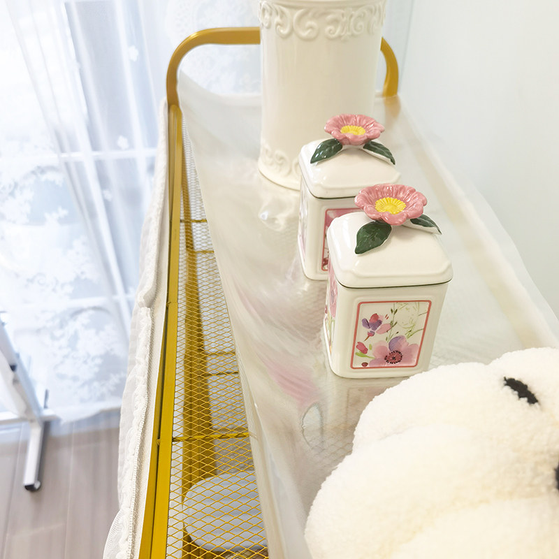 轻奢法式白纱窗纱帘客厅鞋架遮挡帘置物架杂物防尘门帘Z免打孔柜 - 图2