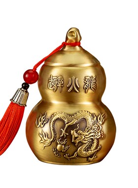 纯黄铜避火龙瓶罐子厨房西北角东北正北葫芦N瓶黄碎石水晶摆件大