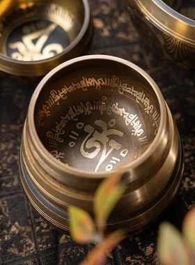 尼泊尔手工铸g造碗音钵冥想静心瑜伽头疗音疗佛音黄铜六字真言颂