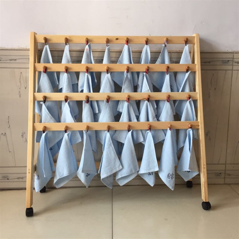 幼儿园毛巾架幼儿园实木t木制毛巾架儿童实木毛巾架可移动毛巾架 - 图0