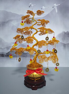 发财树招财摆件铝线金钱摇钱树家居客厅酒柜乔迁开业礼品高档装饰