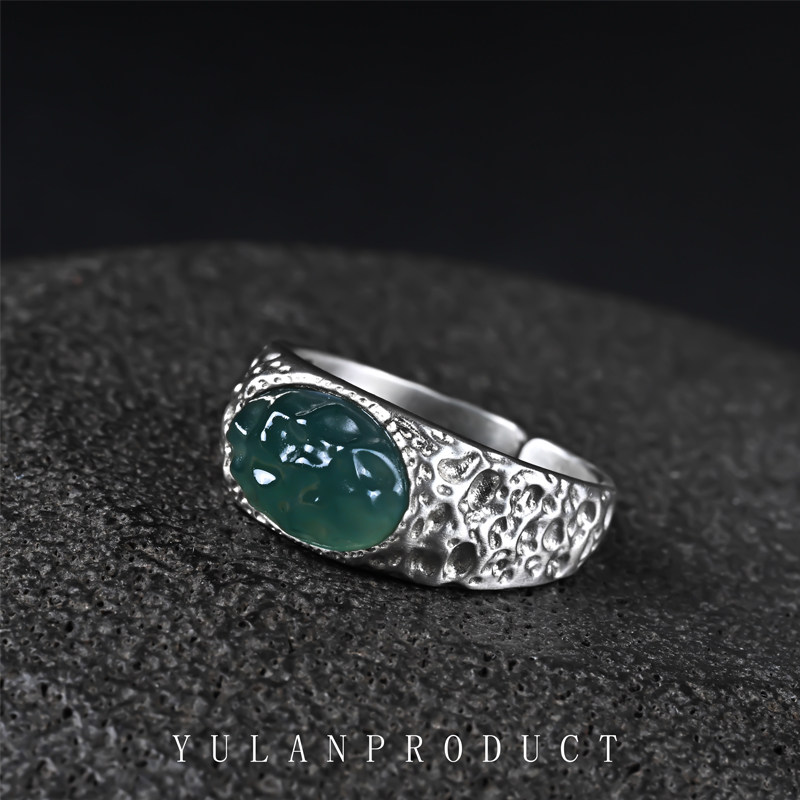 Yulan Wenwan First Awakening Series Jingjing Ice Green Light Luxurious Natural Jade Open Ring for Men and Women Couples
