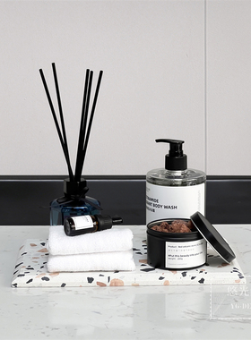 样板间卫b生间洗手台软装摆件收纳水磨石托盘浴室装饰品卫浴套件