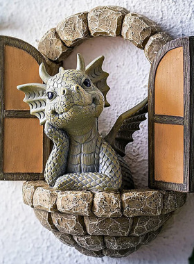 新品可爱阳台上的小龙摆件恐龙开门花园摆N件树脂工艺品摆件雕像