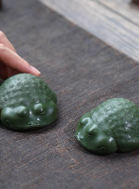 宜兴紫砂茶宠金i蟾可爱茶玩可养创意绿泥蟾蜍茶盘摆件功夫茶具配