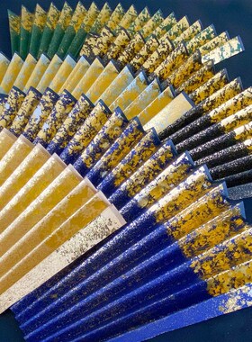 苏工超薄黑色靛蓝灰色墨绿紫色宣纸超薄K洒真金贴金文玩折扇扇面