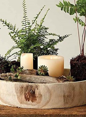 侘寂风桌面托盘饰l品泡桐木收纳盘圆形实木盘子水果点心摆香茶盘