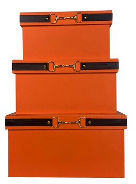 橙色收纳盒样板房收纳箱衣帽间储物箱F欧式装饰盒桌面整理盒装饰