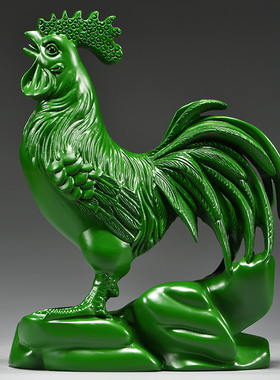 速发绿色实木雕刻鸡摆件十二生肖纯送头客厅电视品装饰工艺柜木礼