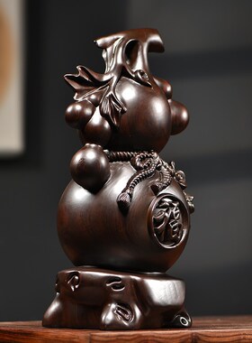 速发黑视木雕如意葫芦摆件实木客厅家居电檀柜中式饰装木质工艺品