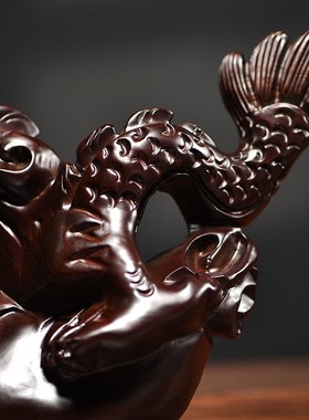 速发黑檀木招品财摆件客厅装饰酒柜办公室桌生肖龙店铺开业礼龙工