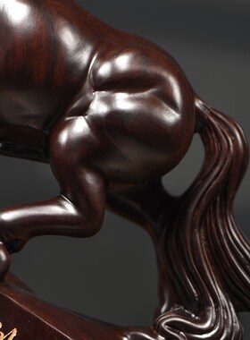 速发黑檀木品马摆件实木雕刻工艺礼雕摆财开业送礼招饰家居饰品桌