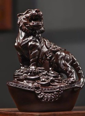 速发绿色木质老虎摆件礼木十二生肖上山木虎家居客厅办公装饰实艺