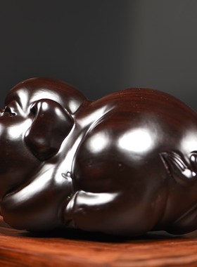 速发实木雕猪摆桌工艺品招财十二玄肖客厅件面生关酒柜装饰品乔迁