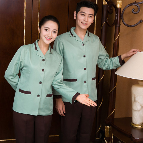 物业保洁工作服长袖女春秋套装写字楼医院清洁工阿姨服装冬季加厚 - 图1