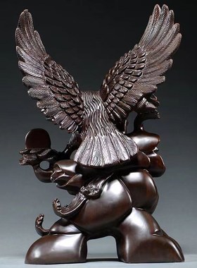 速发黑檀木雕大展鸿鹰实木老鹰摆件业图商务家居开雄办公桌摆设工