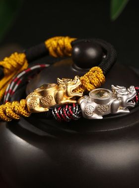 龙结手工编织纯铜镀金银