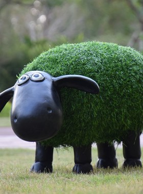 园林景观装饰户外绿植草皮植绒玻璃钢小羊雕塑幼儿园草坪动物摆件