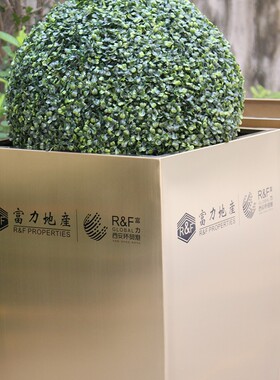 弧形方形 不锈钢花盆 香槟金 LOGO 别墅庭院花钵 户外园林 定制