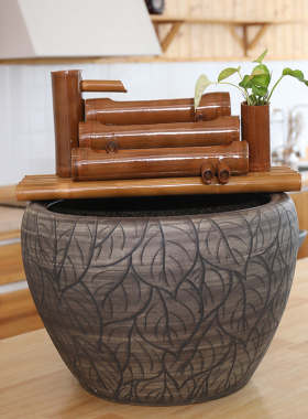 竹子流水器石槽鱼缸鱼盆过u滤器 水景喷泉风水轮客厅摆件加湿增氧