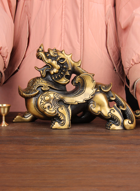 铜貔貅摆件一对 铜铠甲貔貅摆件 公母貔貅一N对配铜钱 铜酒杯 元