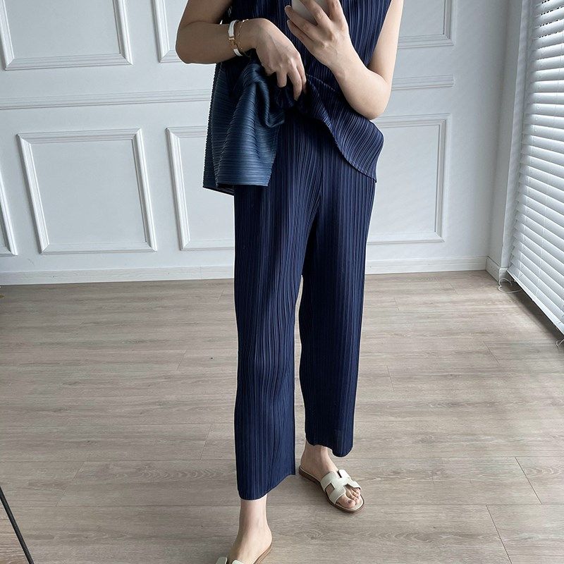 自留 一生推 !3z褶皱拼色无袖上衣+褶皱阔腿直筒休闲裤套装,淘宝优惠券,粉丝福利购,淘宝优惠卷