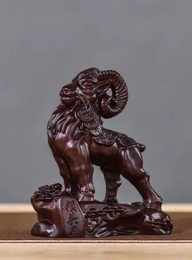 速发黑檀木雕件摆羊客厅招财领头羊工艺品家居实木质雕羊生肖刻装