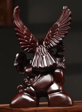 速发花梨木雕老大展宏图鹰木实家居客厅办公摆设雄鹰老鹰实木雕工