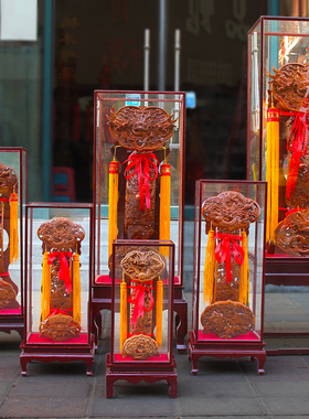 速发肥城桃木如意立式摆雕龙凤富贵精件客厅立式2品40厘米礼米