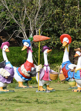 花园鸭子摆件卡通可爱鹅仿真动物雕塑幼儿园户外S庭院园林景观装