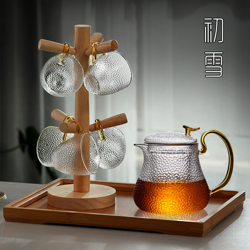 锤纹玻璃小茶杯6只装q家用带把杯子日式泡茶壶套装客厅待客茶具,淘宝优惠券,粉丝福利购,淘宝优惠卷