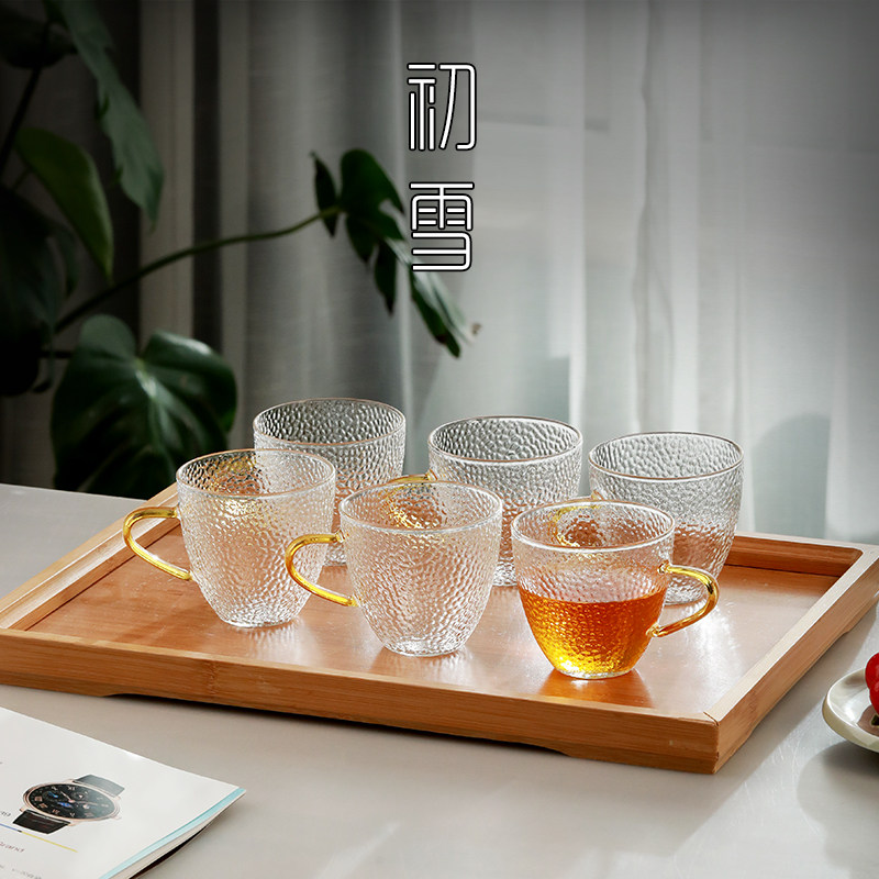 锤纹玻璃小茶杯6只装q家用带把杯子日式泡茶壶套装客厅待客茶具,淘宝优惠券,粉丝福利购,淘宝优惠卷