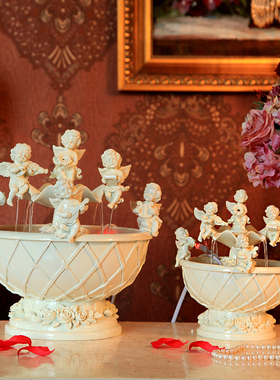 欧式流水喷泉树脂摆件q家居创意天使加湿器客厅办公室结婚礼物