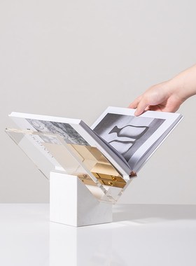 x形书架摆件立架书托三脚杂志架售楼处样板间P书架亚克力报刊展架
