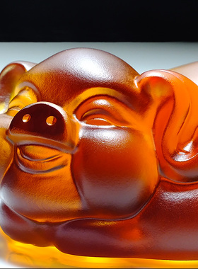 酒柜装饰品琉璃猪猪摆件幸运猪工艺礼品摆饰生日水晶玻璃招财进宝